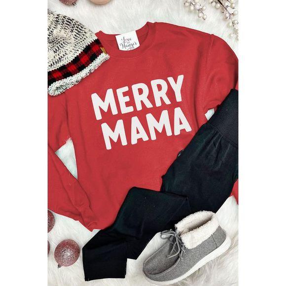 Azura Exchange  Red MERRY MAMA Long Sleeve Pullover Sweatshirt - Picture 12 of 14